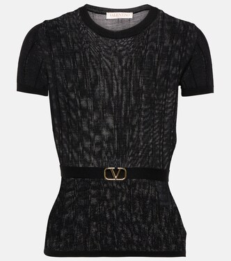 Belted ribbed-knit wool top | Valentino