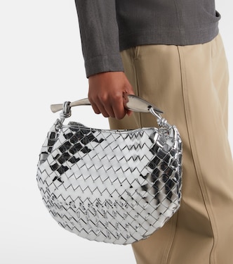 Sardine Intrecciato mirrored leather tote bag in silver - Bottega