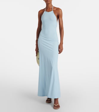 Embellished halterneck maxi dress in blue - Christopher Esber | Mytheresa
