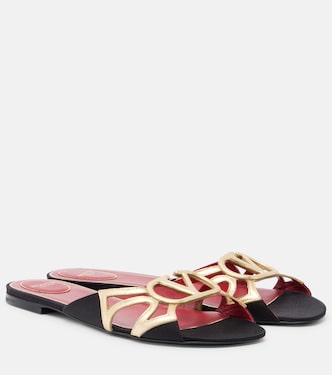 Wonderweb VLogo metallic leather slides | Valentino Garavani