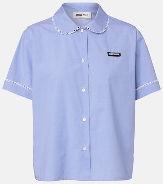 Gingham lace-trimmed cotton poplin shirt | Miu Miu