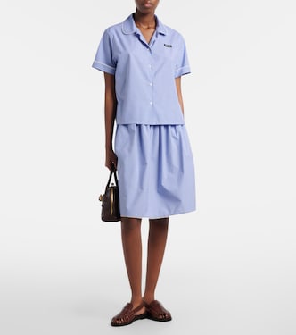 Gingham lace-trimmed cotton poplin shirt in blue - Miu Miu | Mytheresa