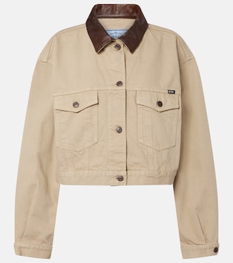 Cropped-Jeansjacke mit Leder  | Prada