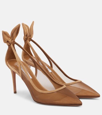Bow Tie suede-trimmed mesh pumps | Aquazzura