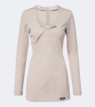 Bow-detail cotton-blend poplin minidress | Miu Miu