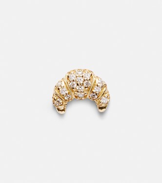 Croissant Small 14kt gold single stud earring with diamonds | Sydney Evan