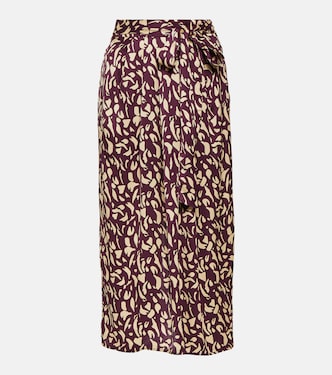 Juno printed satin midi skirt | Velvet