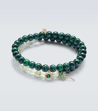 14kt yellow gold (585/1000) set of 2 bracelets with emeralds and diamonds | Sydney Evan