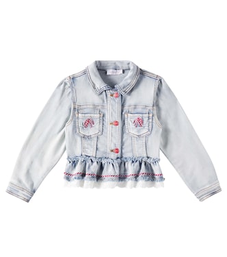 Ruffled lace-trimmed denim jacket | Monnalisa