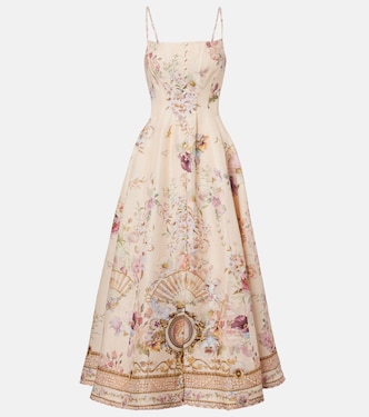 Printed linen and silk midi dress | Camilla