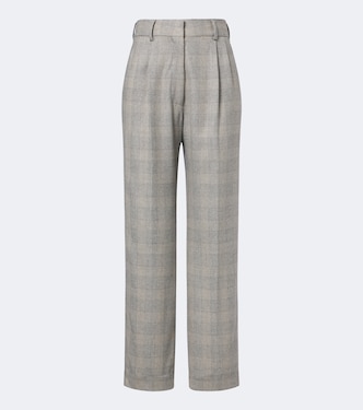 Fox checked wool, silk, and cashmere straight pants | Blazé Milano