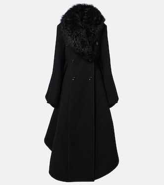 羊毛皮边饰羊毛与真丝大衣 | Alaïa