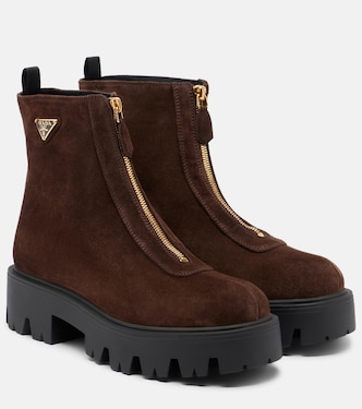 Suede platform ankle boots | Prada