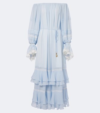 Ruffled off-shoulder lace-trimmed maxi dress | Xu Zhi