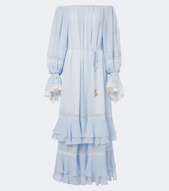 Ruffled off-shoulder lace-trimmed maxi dress | Xu Zhi