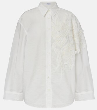 Embroidered cotton-blend poplin shirt | Brunello Cucinelli