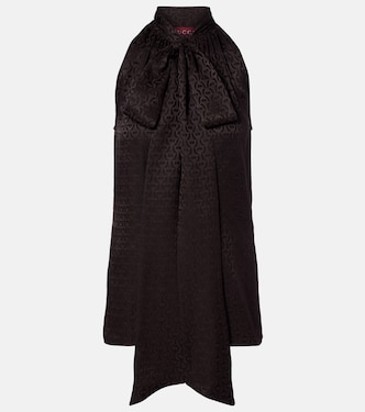 Horsebit tie-neck silk jacquard top | Gucci