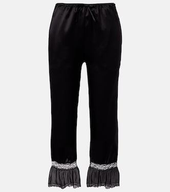 Lace-trimmed silk satin wide-leg pants | Saint Laurent