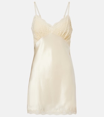 Lace-trimmed silk satin slip dress | Saint Laurent