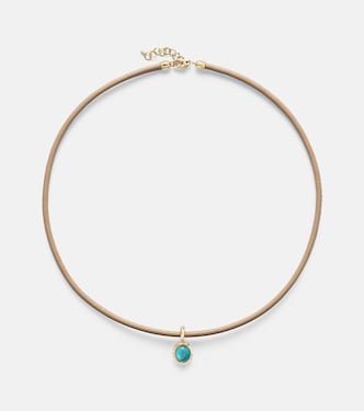 Halskette aus Leder mit 18kt Gelbgold und Türkis | Octavia Elizabeth