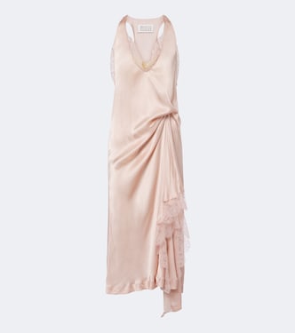 Gathered lace-trimmed satin slip dress | Maison Margiela