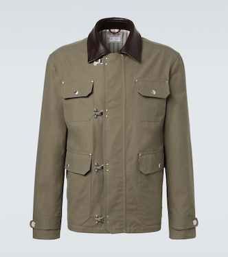 Leather-trimmed cotton-blend field jacket | Brunello Cucinelli