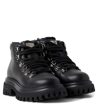 Shearling-trimmed leather lace-up boots | Dolce&Gabbana Kids
