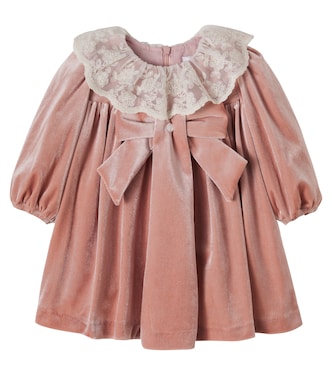 Bow-detail lace-trimmed velvet dress | Patachou