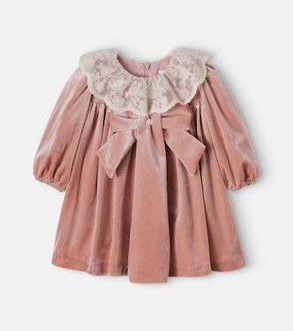 Bow-detail lace-trimmed velvet dress | Patachou