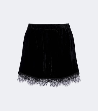 Lace-trimmed velvet shorts | Ganni