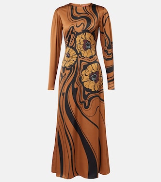 Clingy Swing floral satin maxi dress | La DoubleJ