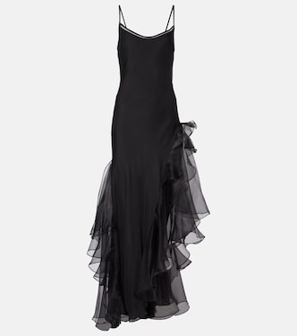 Sage Flounce ruffled sheer silk maxi dress | SIR