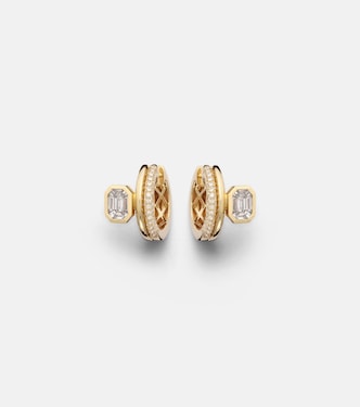Floating Bezel 18kt gold hoop earrings with diamonds | Shay Jewelry