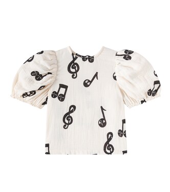 Note balloon-sleeve cotton muslin T-shirt | Mini Rodini