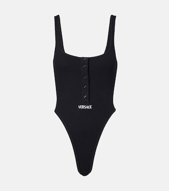 Ribbed-knit logo cotton-blend bodysuit | Versace