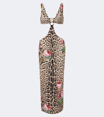 Cutout leopard-print midi dress | Roberto Cavalli