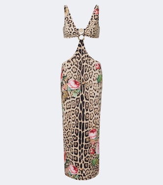 Robe midi à découpes et imprimé léopard | Roberto Cavalli
