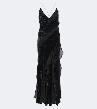Embellished ruffled velvet gown | Roberto Cavalli