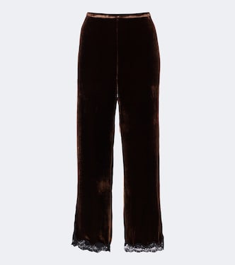 Mirielle lace-trimmed velvet wide-leg pants | Rixo