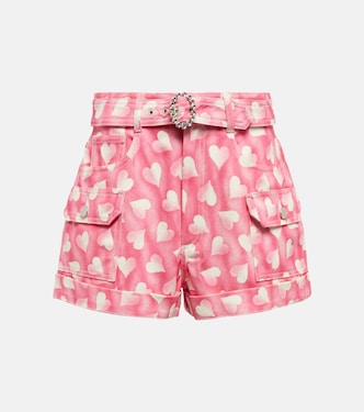 Heart-print high-rise denim shorts | Alessandra Rich