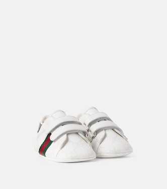 Baby leather-trimmed booties | Gucci Kids