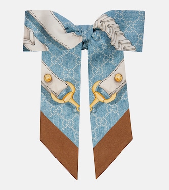 Scrunchie Horsebit in twill di seta con stampa | Gucci