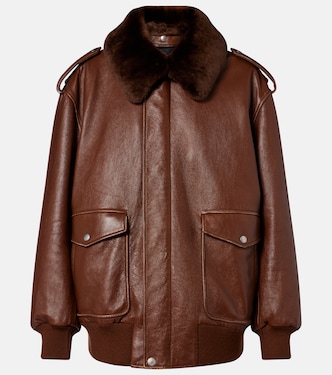 Shearling-trimmed leather bomber jacket | Prada
