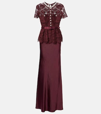 Belted lace and satin maxi dress  | Self-Portrait