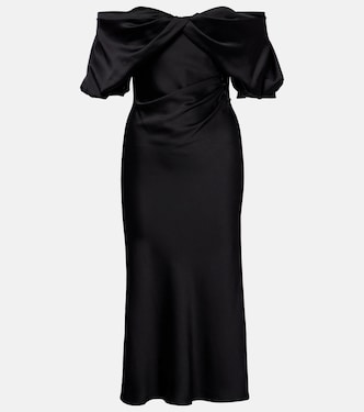 Draped off-shoulder satin midi dress | McQueen
