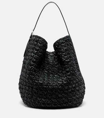 Belted leather-trimmed raffia tote bag | Toteme