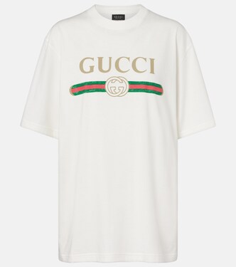 Logo cotton jersey and silk T-shirt | Gucci