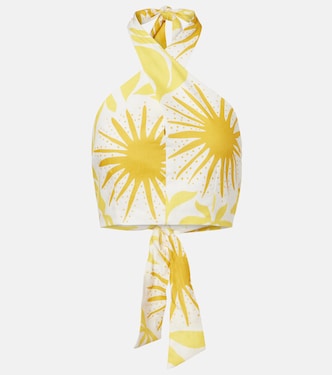 Crop top Ivy de lino estampado con cuello halter  | Cala de la Cruz