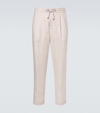 Striped linen and cotton straight pants | Brunello Cucinelli