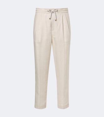 Striped linen and cotton straight pants | Brunello Cucinelli